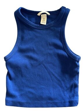 H&M Blue Ribbed Crop Tank Top XS Sleeveless Fitted Basic
